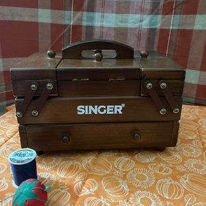 Wooden sewing box by Singer